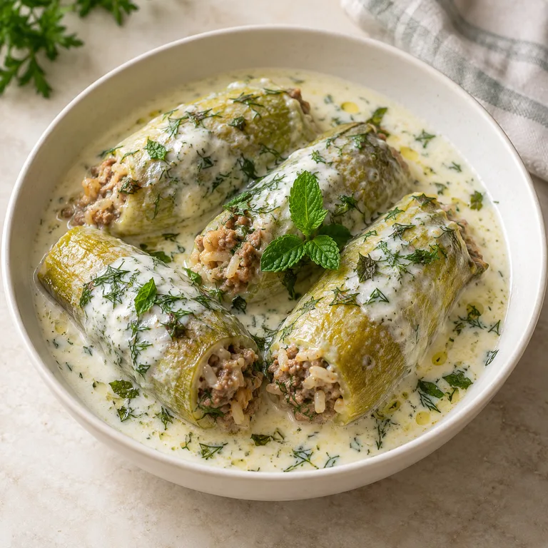 Stuffed zucchini in yogurt