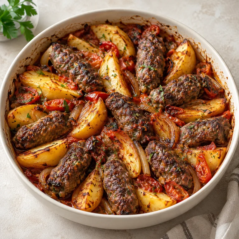 Baked kafta and potatoes