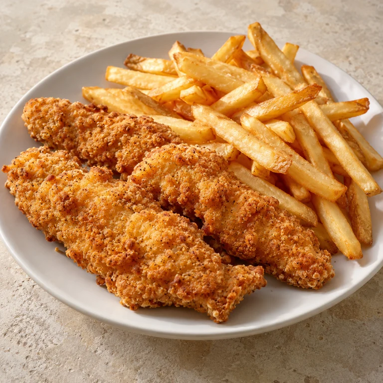 Crispy chicken with fries