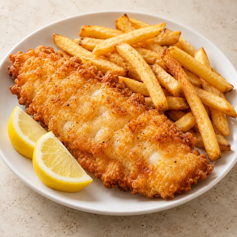 Fried fish with fries
