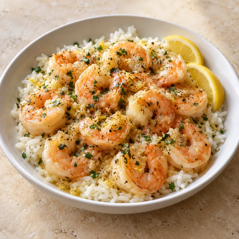 Garlic lemon shrimp with rice