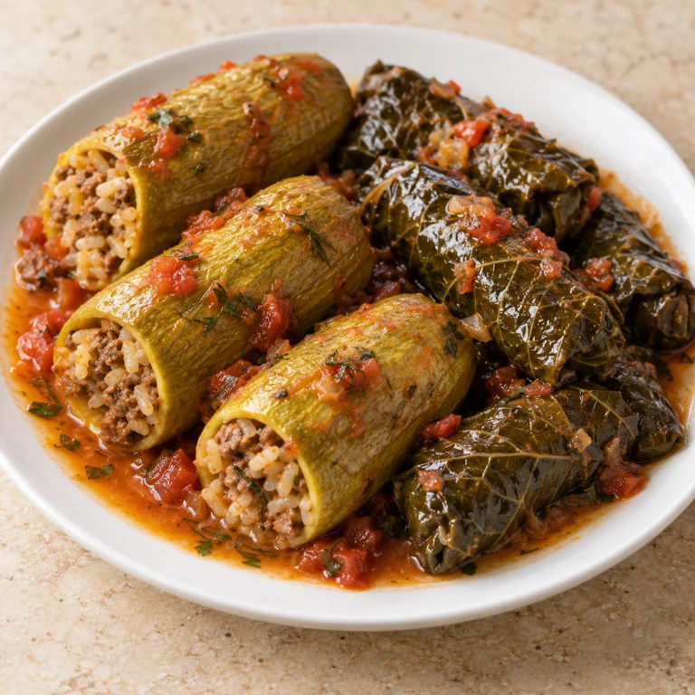 Stuffed zucchini and grape leaves